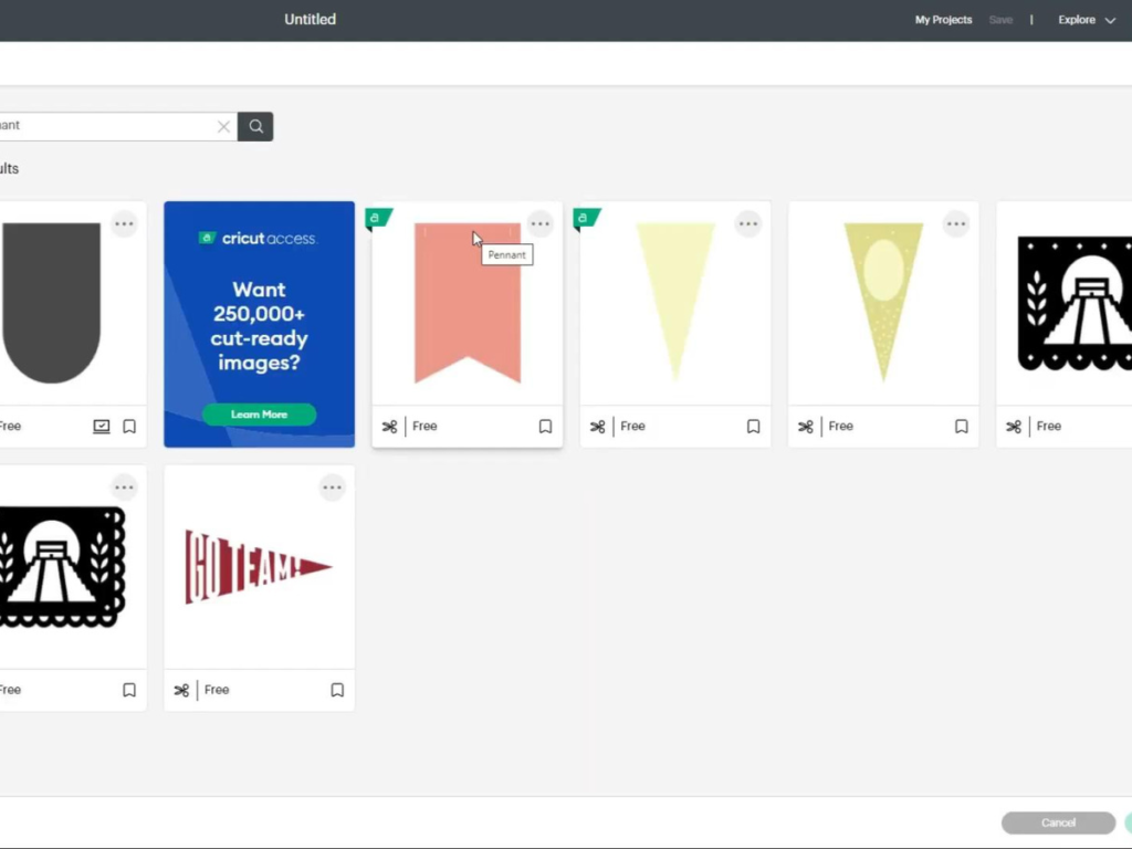 Choose your pennant style in the Cricut Design Space App