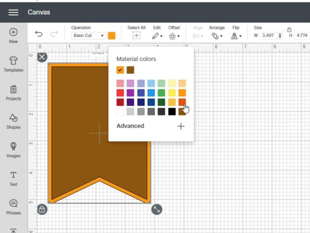 Change the color of the pennant to brown and the color of the offset to orange in Cricut Design Space App