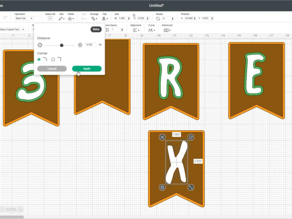 Change the color of the font to white and the offset to green in Cricut Design Space App